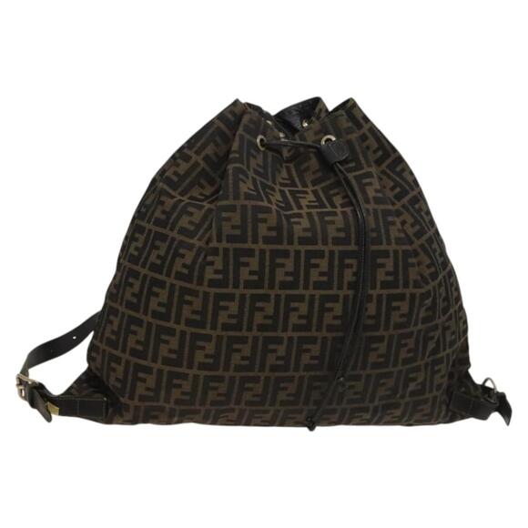 FENDI Zucca Canvas Backpack Brown Black Gold - Picture 1 of 12